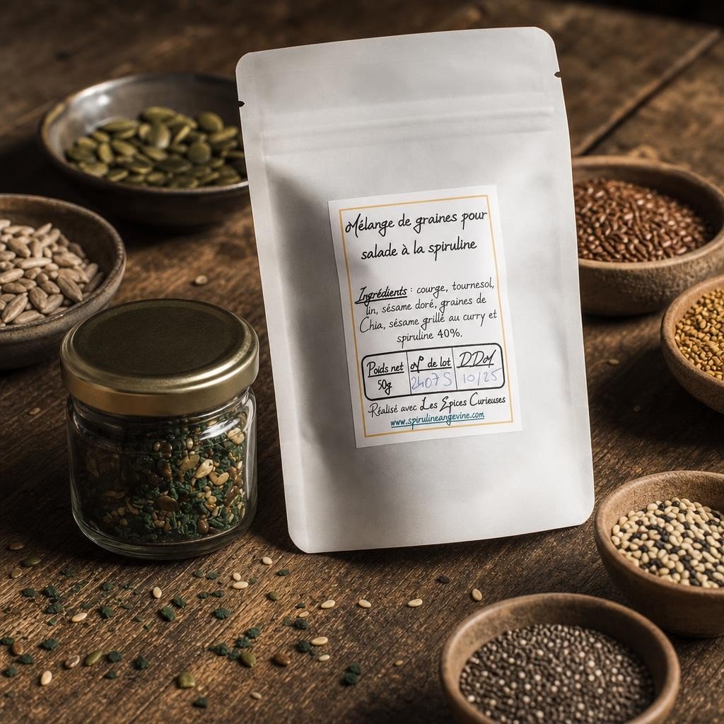 Mélange spiruline et graines pour salades